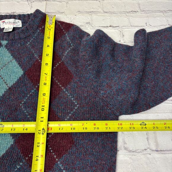Parker of Vienna Men 100% Shetland Wool Sweater Size Large Argyle C046 -4 - Picture 3 of 14